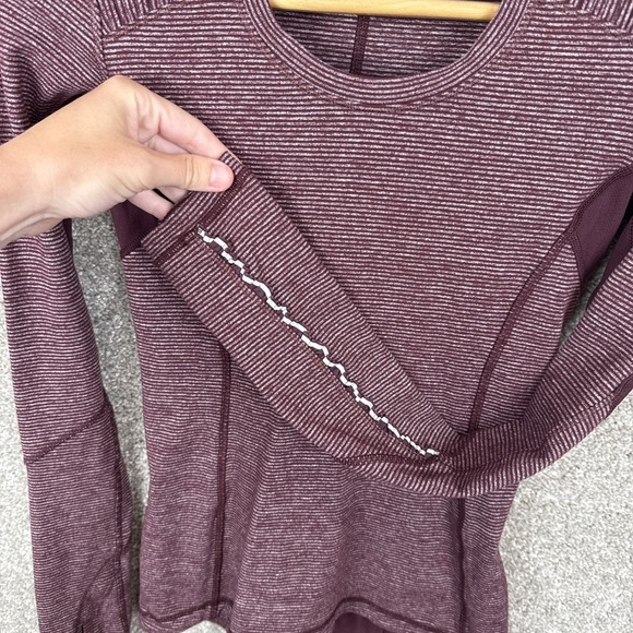Lululemon Run Swiftly Tech Long Sleeve Maroon Stripe Running Top Womens Size 4 - Picture 5 of 8